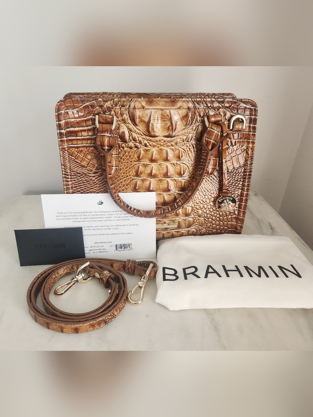 NWT Brahmin Luggage Brown Cami Croc-Embossed Leather Bag Shoulder - Picture 2 of 7